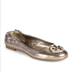 Tory Burch Reva Crackled Metallic Leather Ballet Flats
